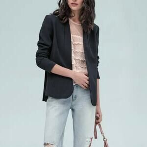 Trouve Nordstrom Black Pleated Flowy Chiffon Ethereal Back Open Jacket Blazer XS